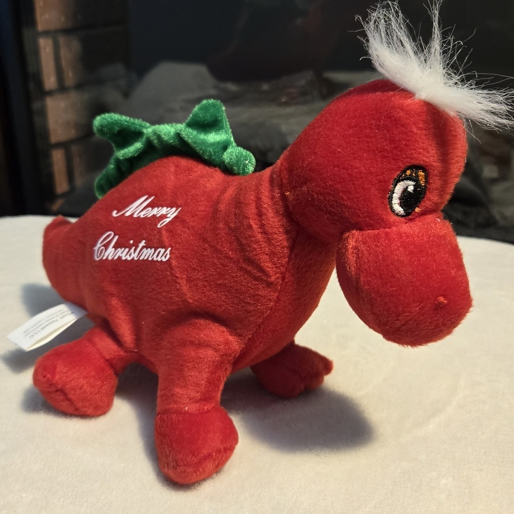 Plush Appeal Merry Christmas Red Dinosaur Plush Holiday Stuffed Animal Christmas